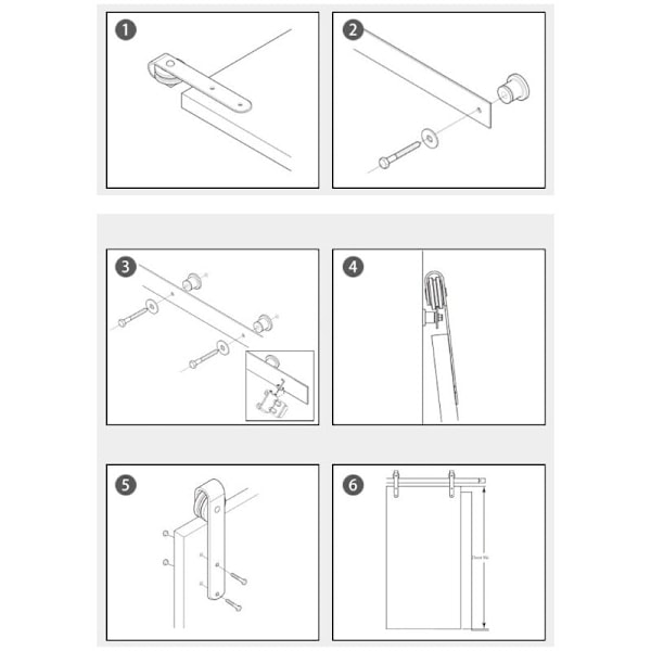 Skydedør Hardware Track Kit, Enkelt Skydedørssystem, Sort
