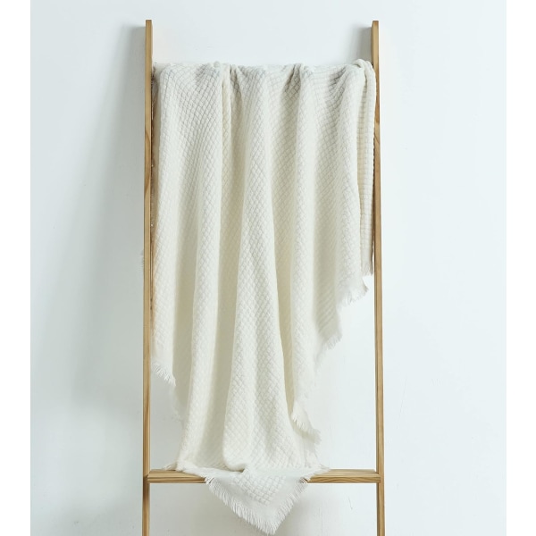 Dekorativ stickad filt (203 x 152 cm, Off White), mjuk, varm, mysig, lätt för hem, soffa, stol, säng - för vår, sommar, höst 203
