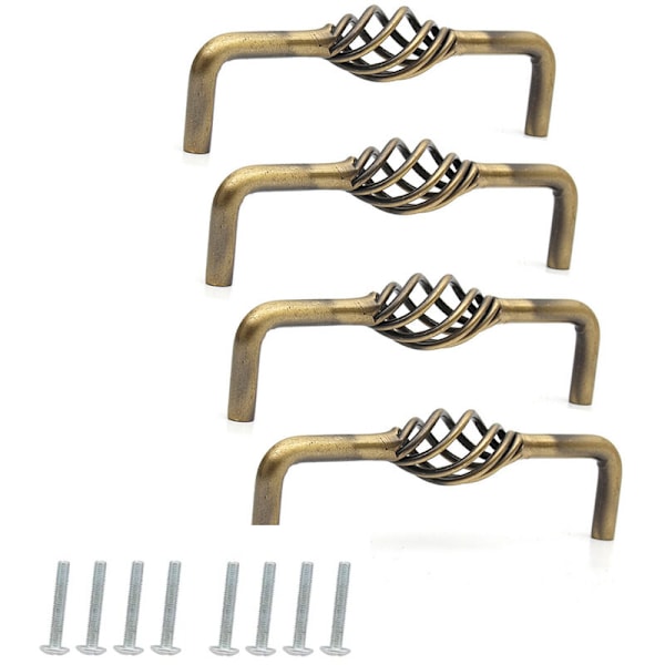 Set med 4 antikke Inconel skuffhåndtak for kommoddører - bronse/