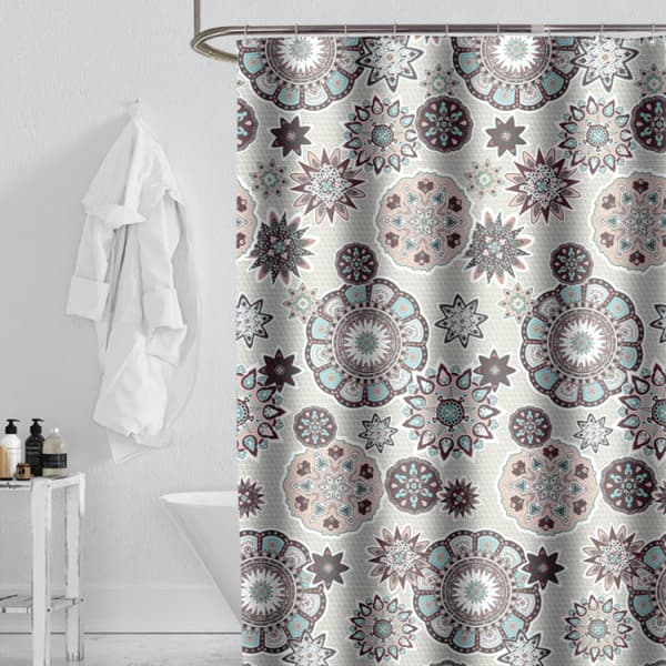 Grå 180*180 cm Mandala badeforhæng, maskinvaskbar polyester