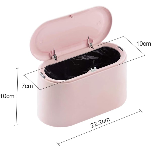 Liten (rosa) papperskorg för bordsskiva med tryckknappslock för kontor,