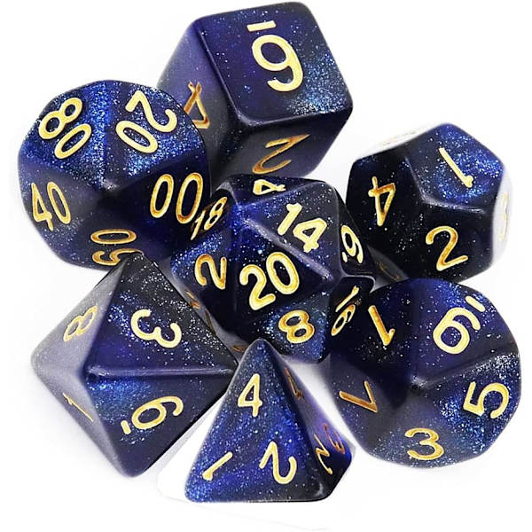 7 kpl (sininen musta) monimuotoinen noppa D20 D12 D10 D8 D6 D4 16mm akryyli
