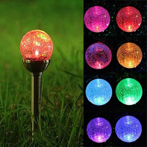 Hagesolcellelys utendørs, 4-pakke RGB 8 LED Globe Solar Stake
