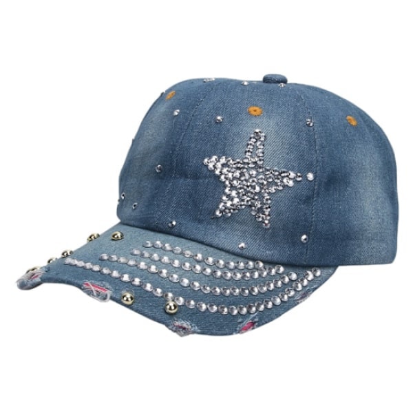 Baseballkeps med strass - Blå pentagram, Hatt för co