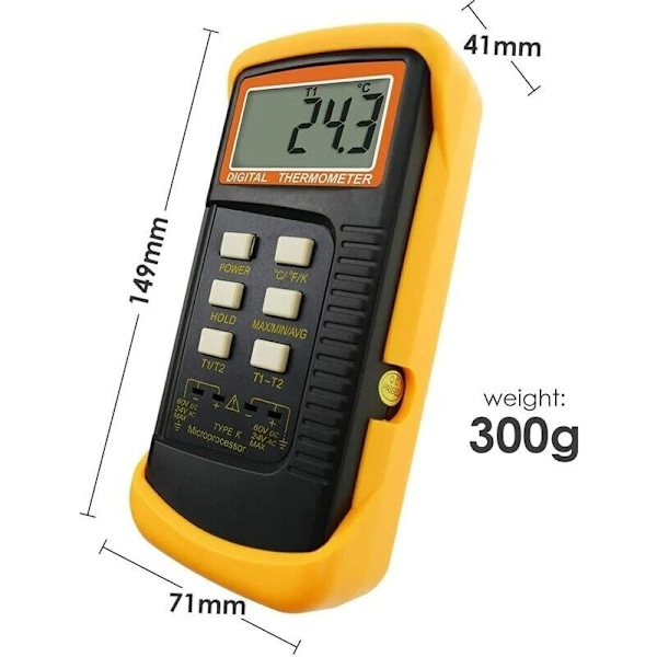 Typ K-termometer med 700°C termoelementsensor (°C, °F och K w