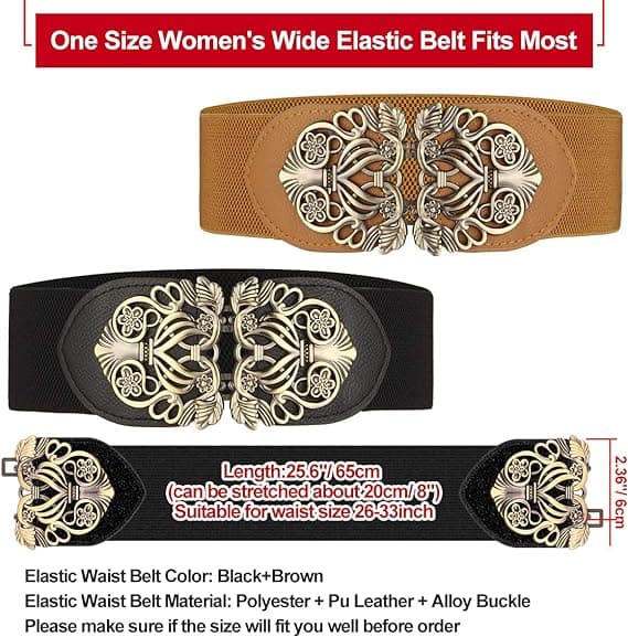 2 stk. Bredt bælte med elastisk talje (sort og brun) til retro