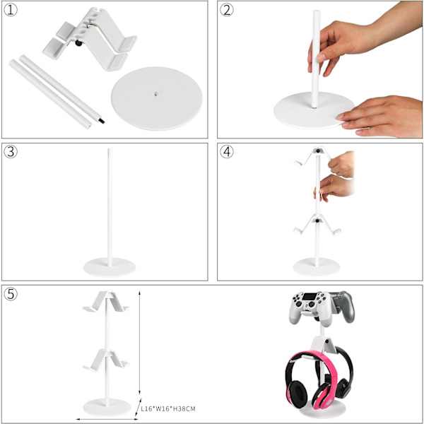 1 stk. Universal hodetelefon- og kontrollerholder (hvit), Gamepad