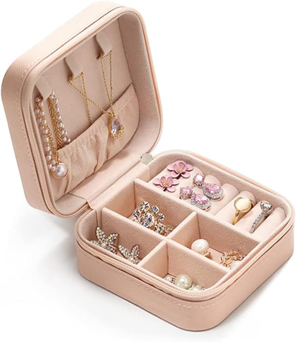 Mini smyckeskrin för kvinnor (rosa, smycken ingår ej), bärbar J