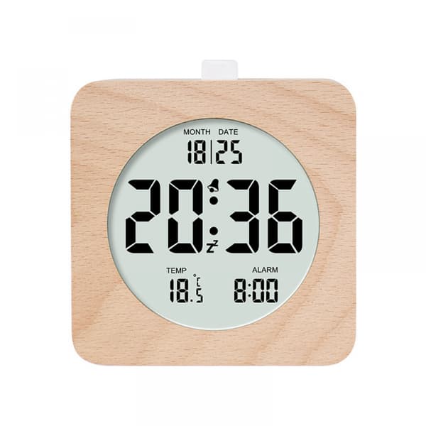 Kvadratisk Trä Digital Väckarklocka, Morgonväckarklocka, LCD Digital Klocka w