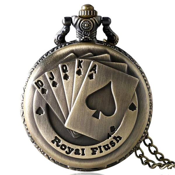 Vintage Poker -taskukello, kvartsi taskukello ketjulla, roomalaiset numerot