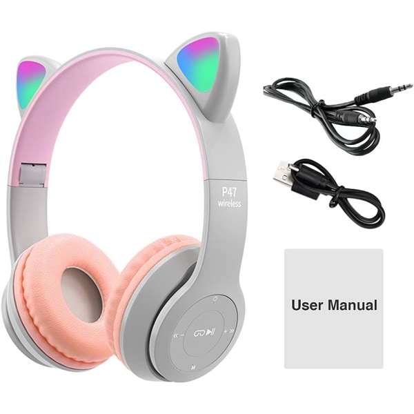 (Pink Gray) Wireless Gaming Headphones, Bluetooth 5.0, Foldable W