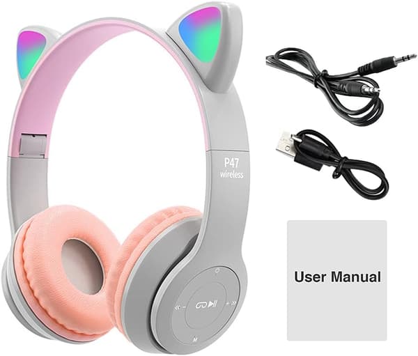 (Rosa Grå) Trådlösa Gaming-hörlurar, Bluetooth 5.0, Fällbara W