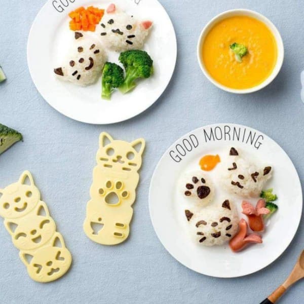Lite risbolleformsett Søte kattemønstre DIY Sushi Bento Nori K