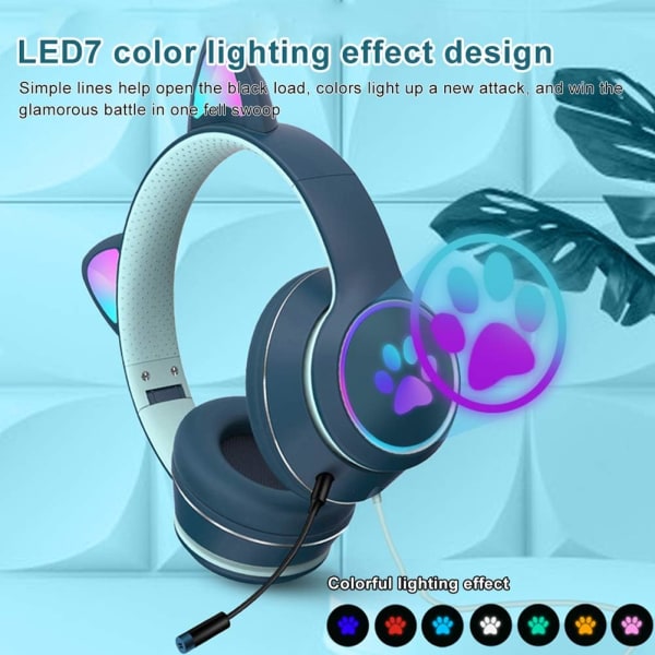 (Grønn) LED-lys hodetelefoner med mikrofon Foldable Cat Ear Gam