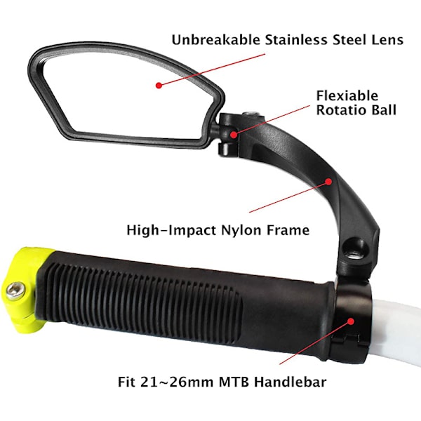 2-pack cykelbackspegel för styre, HD explosionsäker klar glasspegel, justerbar roterbar cykelbackspegel, backspegel, cykelbackspegel