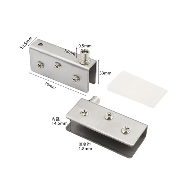 2 stk. 70x18mm rammeløs glasdørhængsel i rustfrit stål