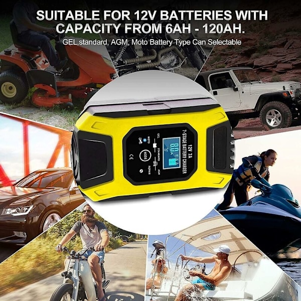 7A/12V Smart Batteriladdare, Snabb Bärbar Motorcykelladdare med