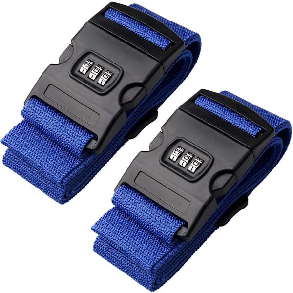 (Blå) 2-pack resväskor remmar, justerbara resväskor remmar, rese L