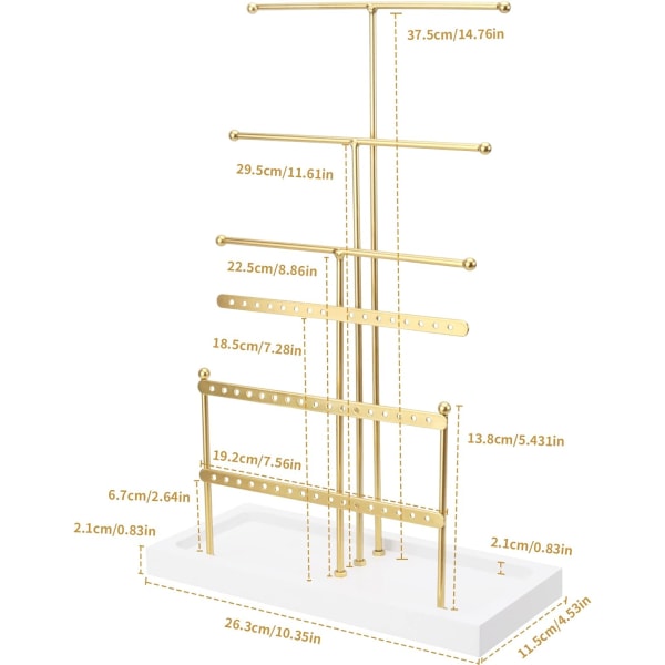 6-etasjes smykkestativ med trebrett, smykkeholder,