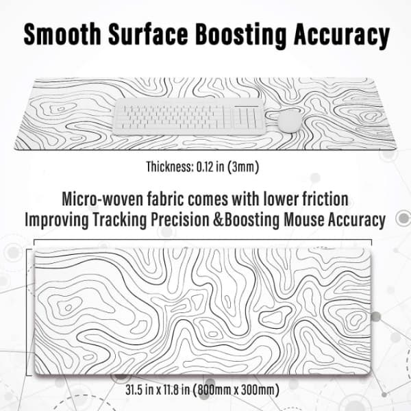 (600 x 300 x 3mm) Stor Gaming Musematte med Sydde Kanter, Utvidet