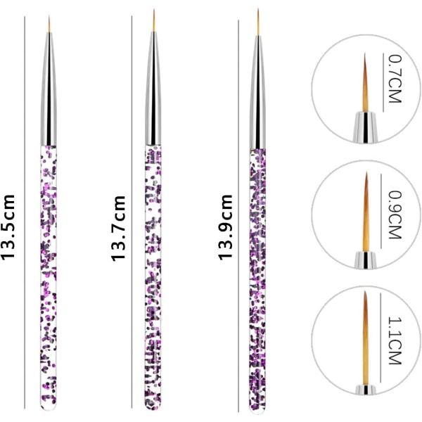 3 stk Lilla Nail Detail Brushes Nail Art Brushes, Professiona