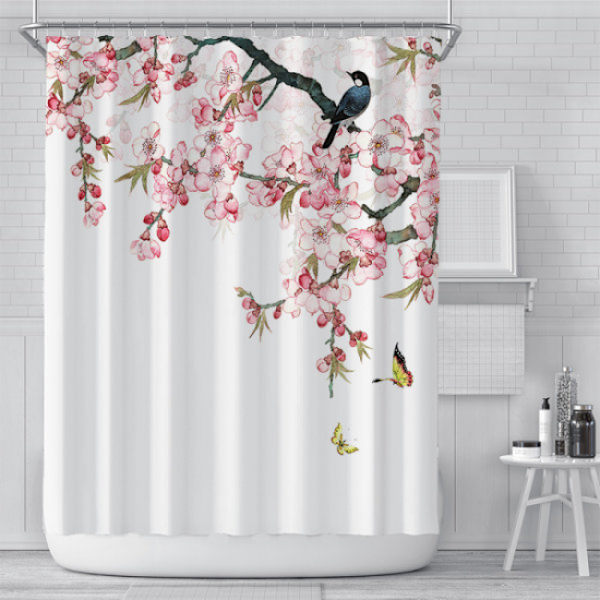 (fågel + blomma, 180 cm × 180 cm) Duschdraperi