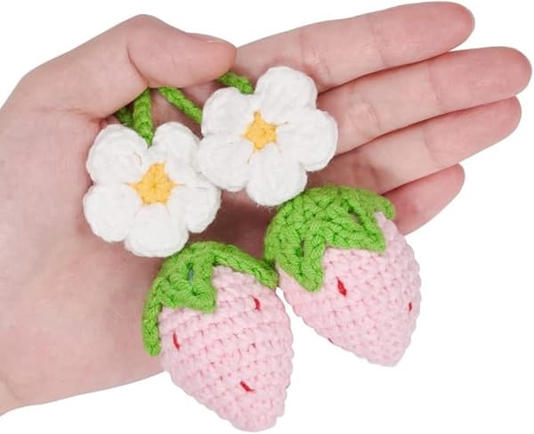 2 stk. Jordbær (Pink) Bil Charm, Bil Spejl Charm, Bil Bakview