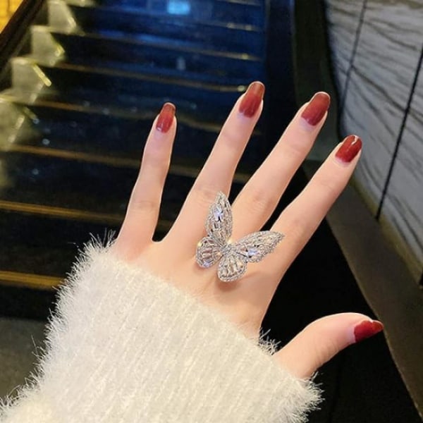 1 st Cubic Zirconia Fjärilsring Glittrande Kristall Rosett