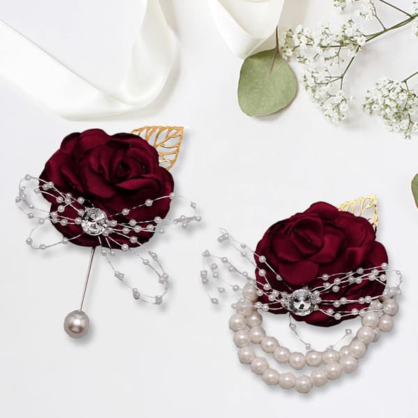 Rød - 2 stk. håndledsbuket brudebuket perle armbånd rhineston