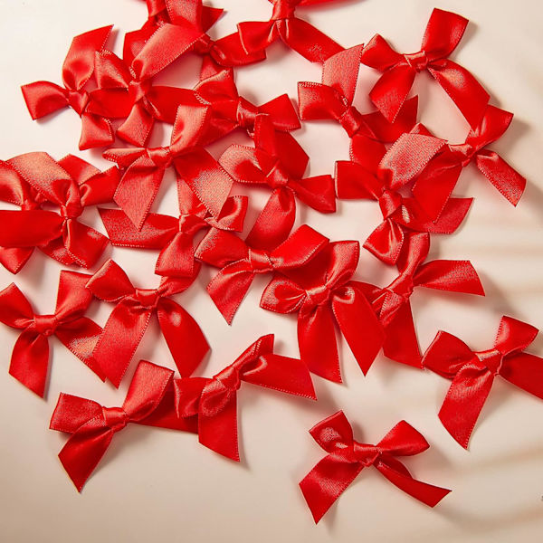 24 självhäftande satinslöjfbågar för DIY-hantverk Valentin