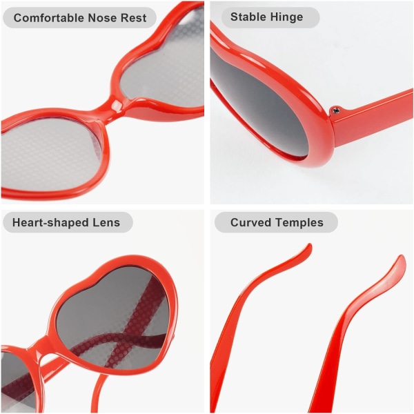 2-pack specialeffekt hjärtformade 3D-glasögon - svarta + röda, hör