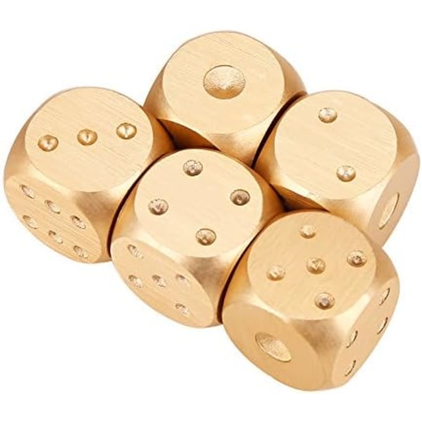 Box med 5 guld-aluminium speltärningar - fyrkantig låda, lätt sex