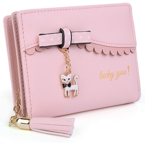 Korthållare för plånbok för kvinnor, mjukt PU-läder med katt och söt rosett