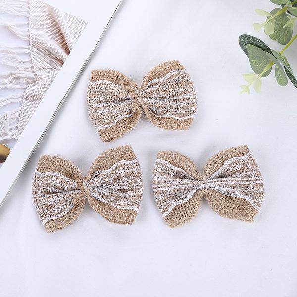 50 stk. dekorative burlap og blonde sløjfer - Khaki - Rustikt look - til