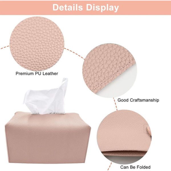 Pink Tissue Box Sæt, PU Læder, Rektangulær Badeværelse Opbevaring Hol