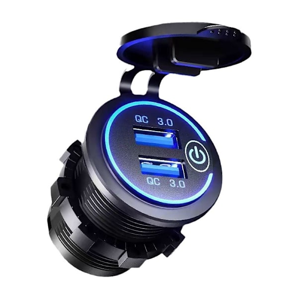 3.0 dobbel USB-laderkontakt, 12V/24V vanntett USB-kontakt med T