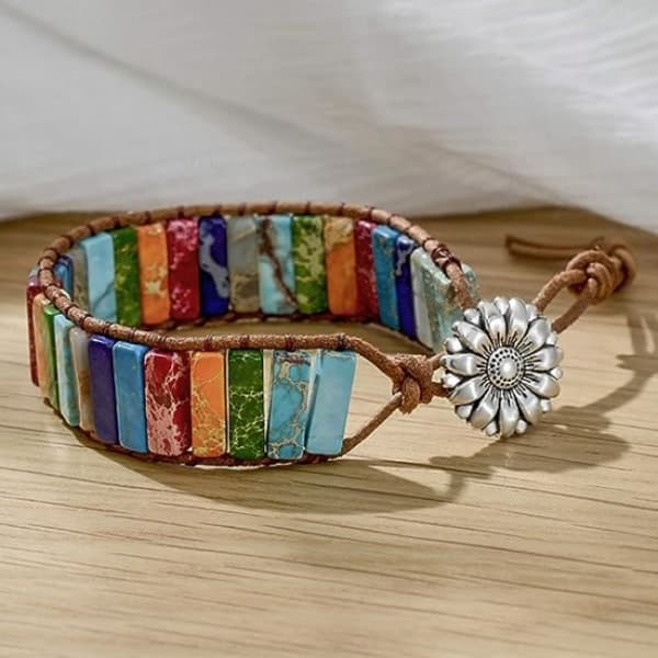 7 Chakra Armbånd til Kvinder med Ægte Sten Læder Wrap Healing