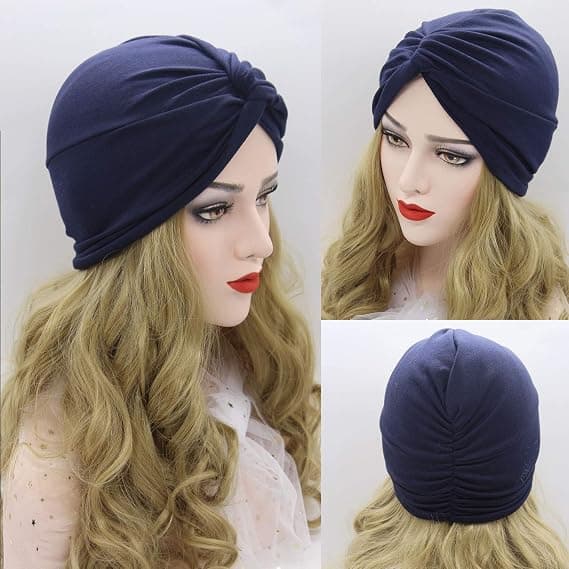 Khaki, Navy, -2stk Kvinners Hijab Hodeplagg Kryss Bomull Stretch Natt