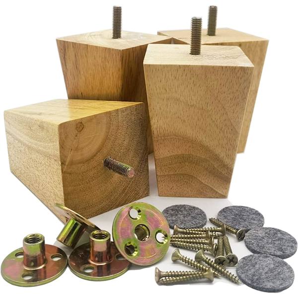 Sett med 4 tremøbler i tre, 8 cm firkantede tremøbler, Mid-Century Mode
