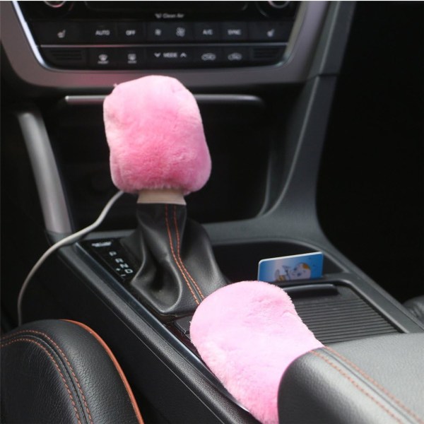 (Rosa) 3-pack fluffig plysch bilrattskydd för universell