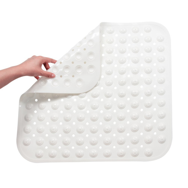 Hvit 48*48CM Anti-Skli Badematte, Kvadratisk Dusjmatte Muggsoppresistent