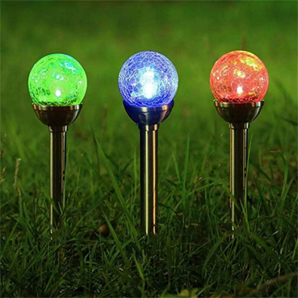 Hagesolcellelys utendørs, 4-pakke RGB 8 LED Globe Solar Stake