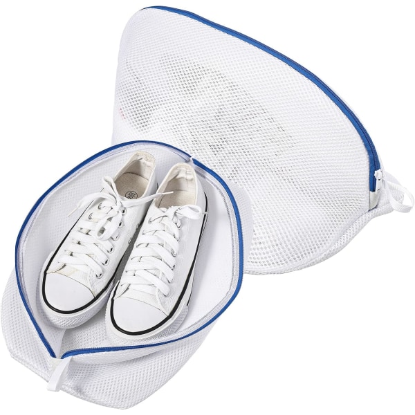 Blått paket med 2 tvättpåsar för skor, högkvalitativt återanvändbart mesh