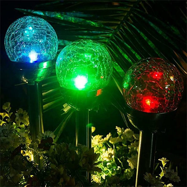 Hagesolcellelys utendørs, 4-pakke RGB 8 LED Globe Solar Stake