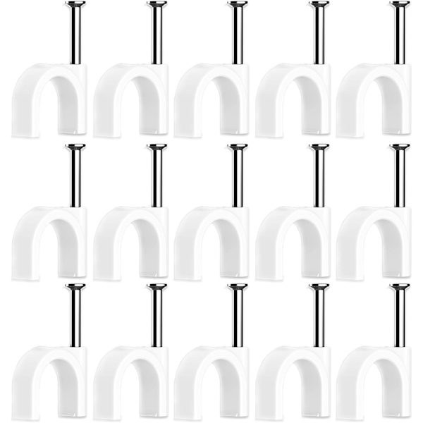 Kabelklemmer, 100 stk, hvit (6 mm), veggbånd, kabelbånd, med stålstift for å feste kabler