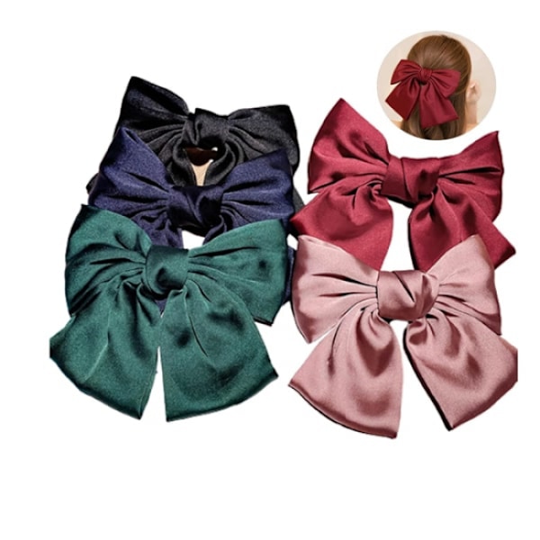 5pcs Multicolor Big Hair Bow Cute French Hairpin Satin Silk Bow H