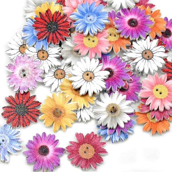 50 st knappar 25mm träkrysantem träblommor knapp