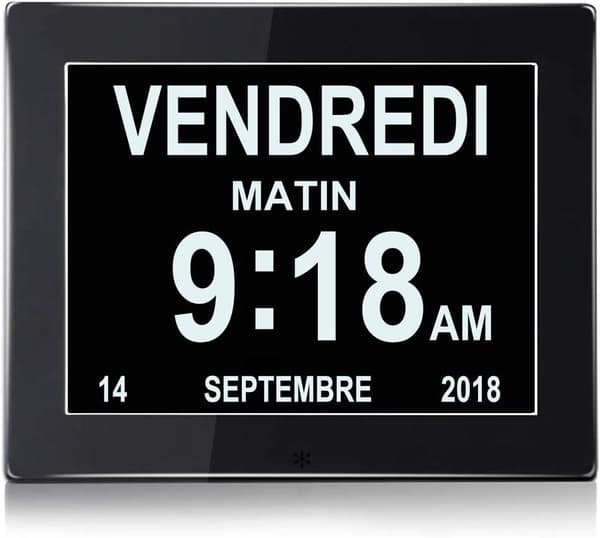 8\" LCD Digital Klockkalender med Datum (Svart), Datum och Tid