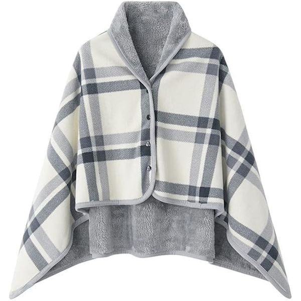 1 stk. dame fleece poncho ternet fleece sjal kappe (grå) vinter
