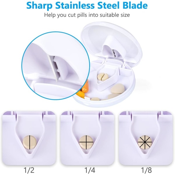 1 stk tablettkutter (hvit), pilledeler med stålkuttblad